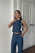 TENCEL KOLSUZ GÖMLEK - PANTOLON TAKIM - İndigo resmi